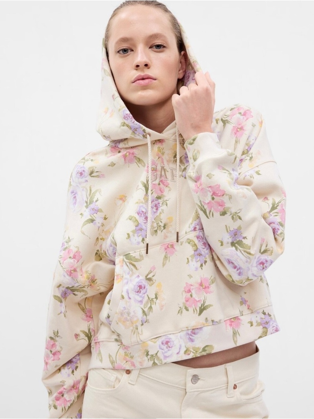 Gap × LoveShackFancy Floral Cropped Logo Hoodie XS